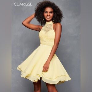 NWT CLARISSE Short Dress Lemon Sleeveless High‎ Neck Lace Chiffon EQ2387 Size 8